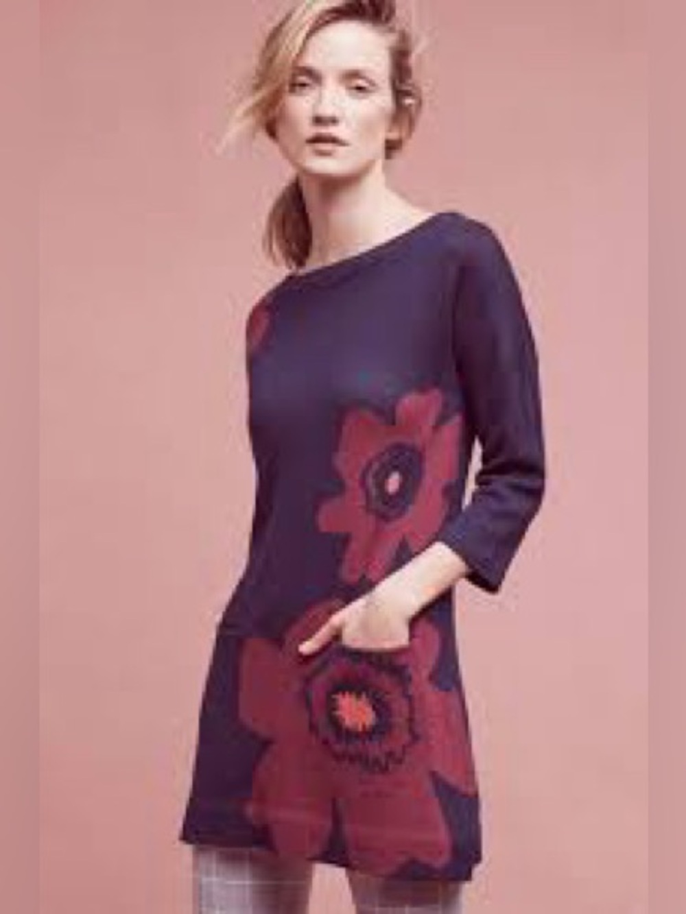Anthropologie Field Flower Poppy Tunic Sweater Dress size medium